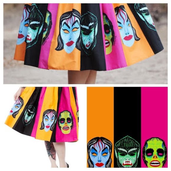 Voodoo Vixen Dresses & Skirts - 50's Vintage Style Voodoo Vixen - Micheline Pitt - Ben Coper Mask Print Skirt -M